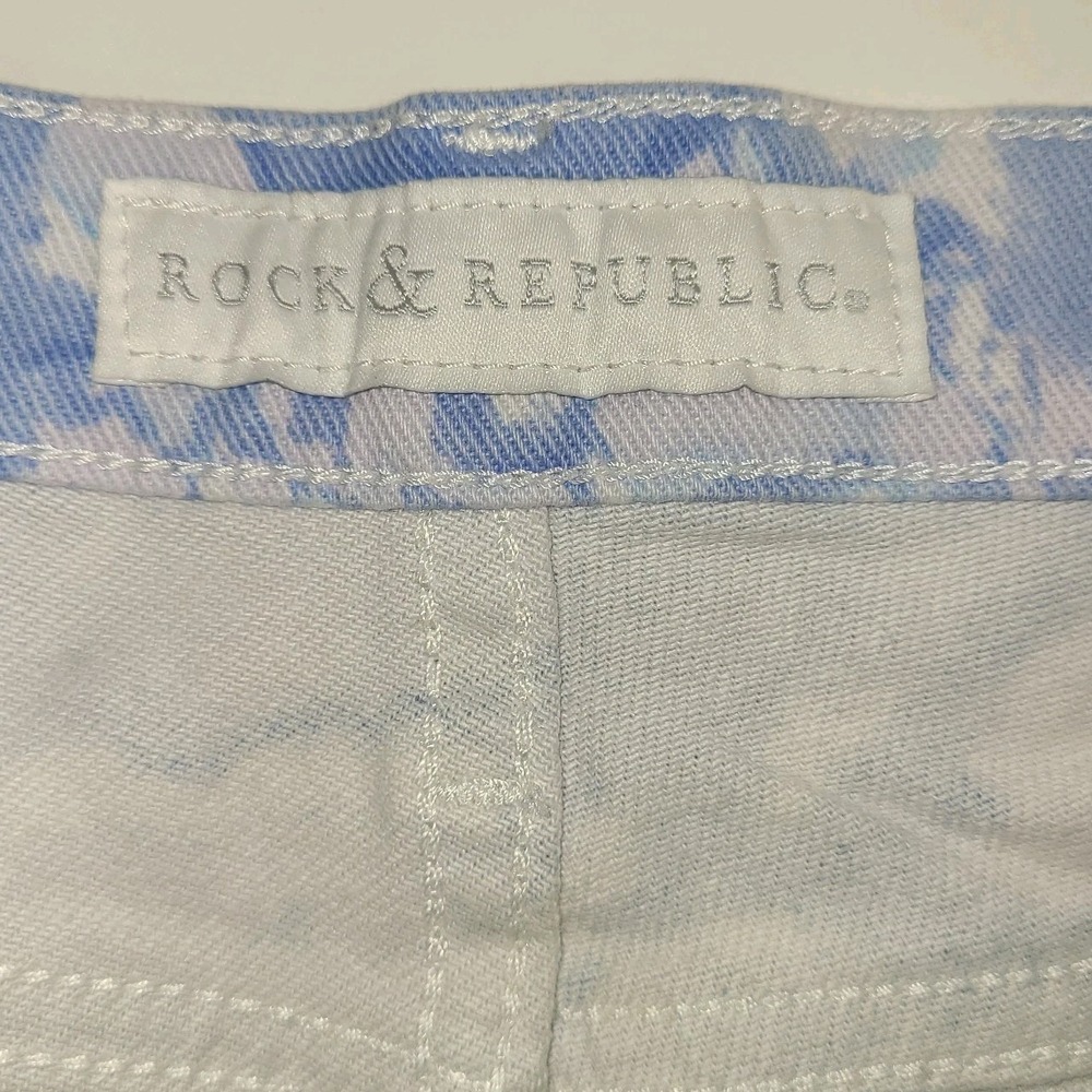 Rock & Republic Cutoff Denim Shorts Womens 12 Blue White Raw Hem Low Rise - Picture 6 of 7